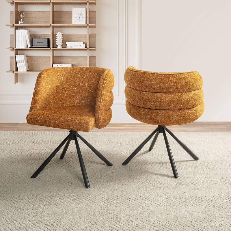 270° Swivel Office Desk Chairs Set of 2,Modern Dining Chairs, Upholstered Bedroom Chairs with Metal Base,Makeup Chair for Vanity - Orange