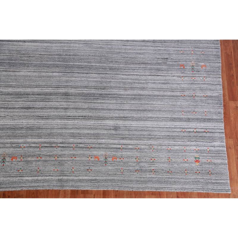 Hand Knotted Oriental 100% Wool Carpet Tribal Tribal Greys & Charcoal Gabbeh Area Rug - 12' 2'' X 9' 4''