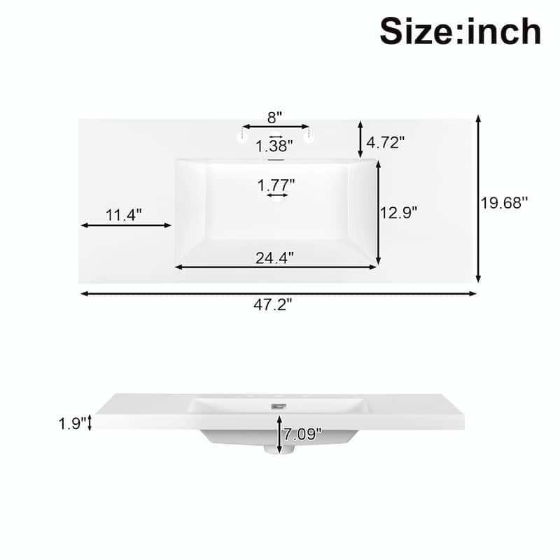 47.2" Modern Bathroom Vanity with Resin Sink, 2 Doors & 6 Drawers, Hidden Soft-Close Slides, Space-Saving Storage Cabinet