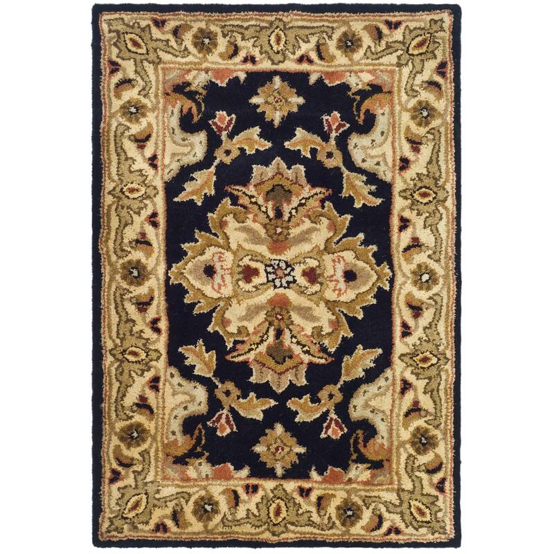 SAFAVIEH Handmade Heritage Ogee Dot Traditional Oriental Wool Rug - 2' x 3' - Black/Ivory