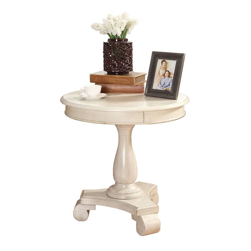 Transitional Round Wood Pedestal Side Table, Perfect for Living Room