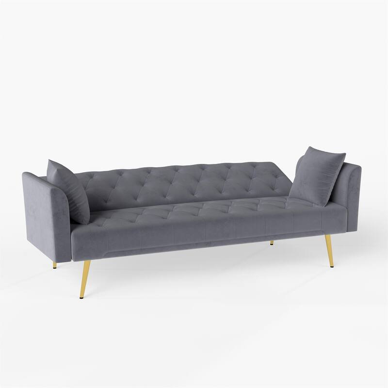 Convertible Sleeper Sofa Bed, Foldable Velvet Loveseat with Adjustable Backrest and Metal Legs, Cloud Chaise Lounge Couch