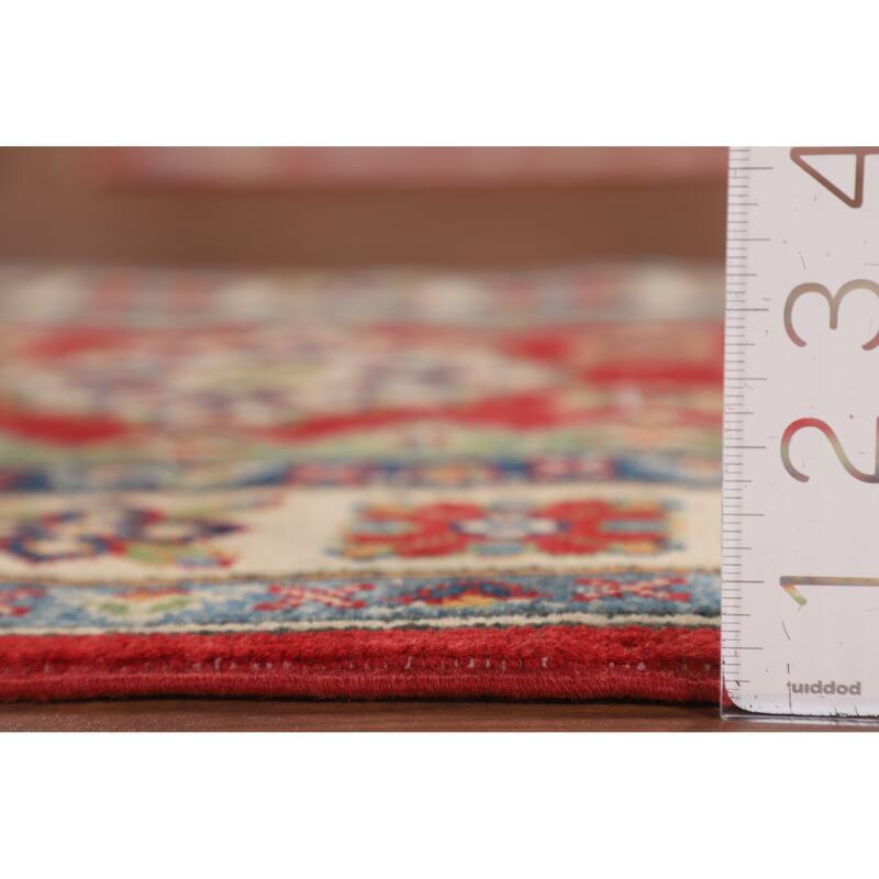 Kazak Foyer Rug Hand-Knotted Red Geometric Wool Carpet - 2'6" x 4'1"