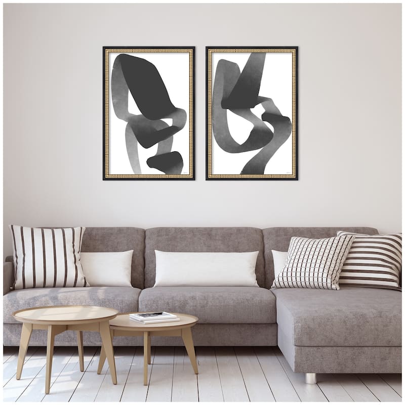 Kate and Laurel Black and White Abstract 01 & 02 2 Piece Framed Wall Art Print Set by Gabrielly Guedes