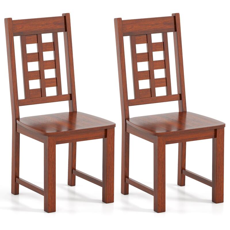 Gymax Dining Chairs Set of 2 w/Solid Rubber Wood Frame Elegant - Brown - Set of 2