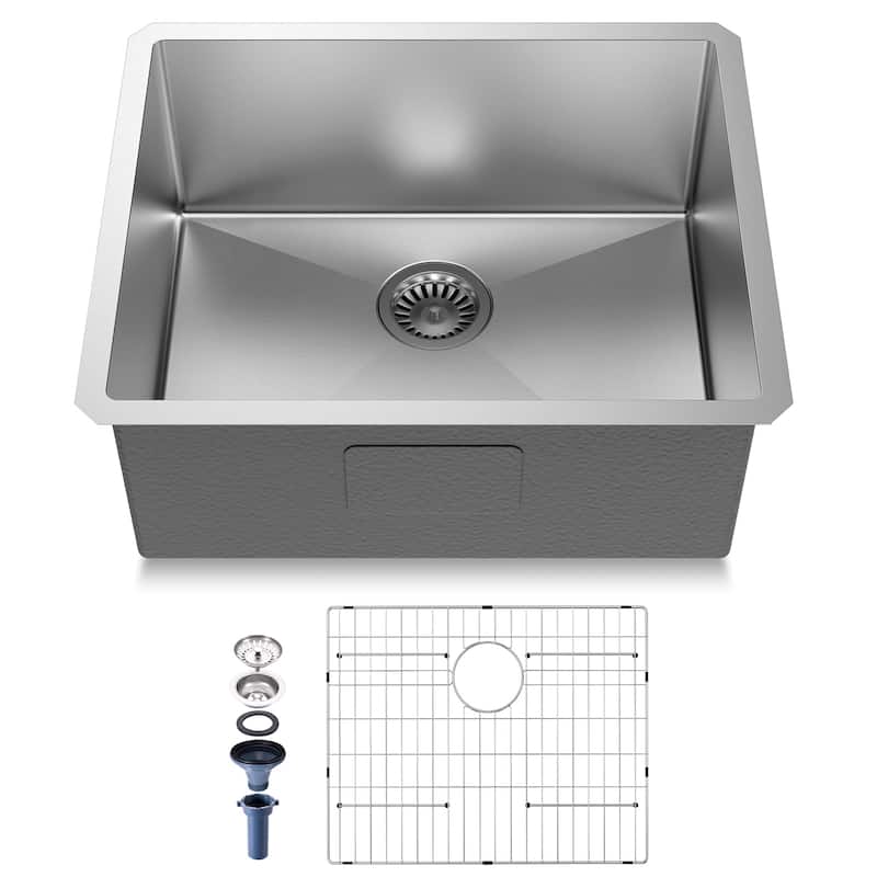 Mega Casa 23'' Undermount Single Bowl Handmade Sink, Stainless Steel Kitchen Sink, Sliver