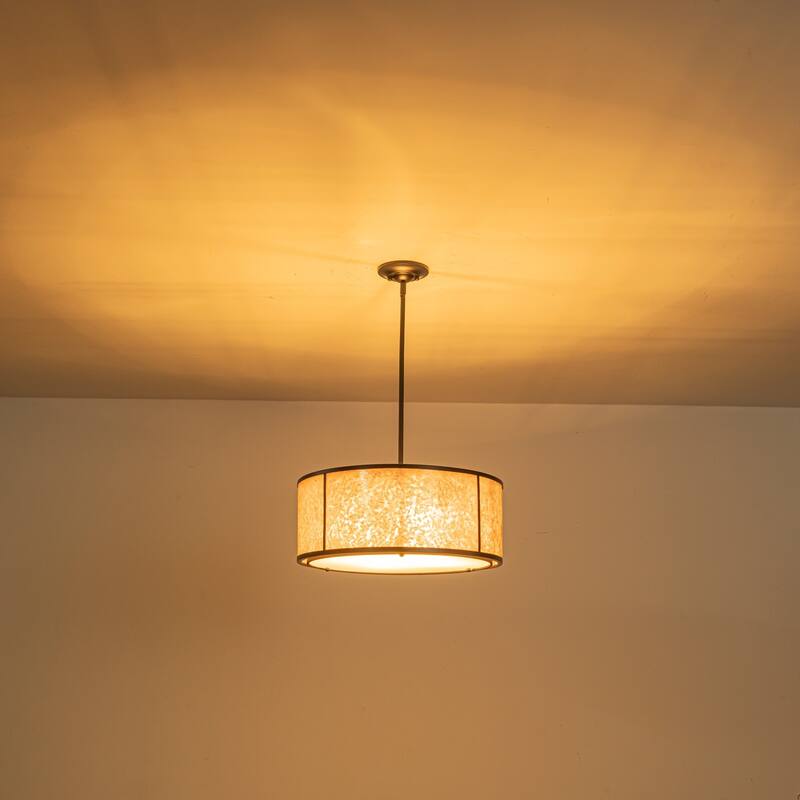 20" W and 8" W Rustic Matte Black Finish Tawny Mica Drum Pendant Light for Living Room & Bedroom