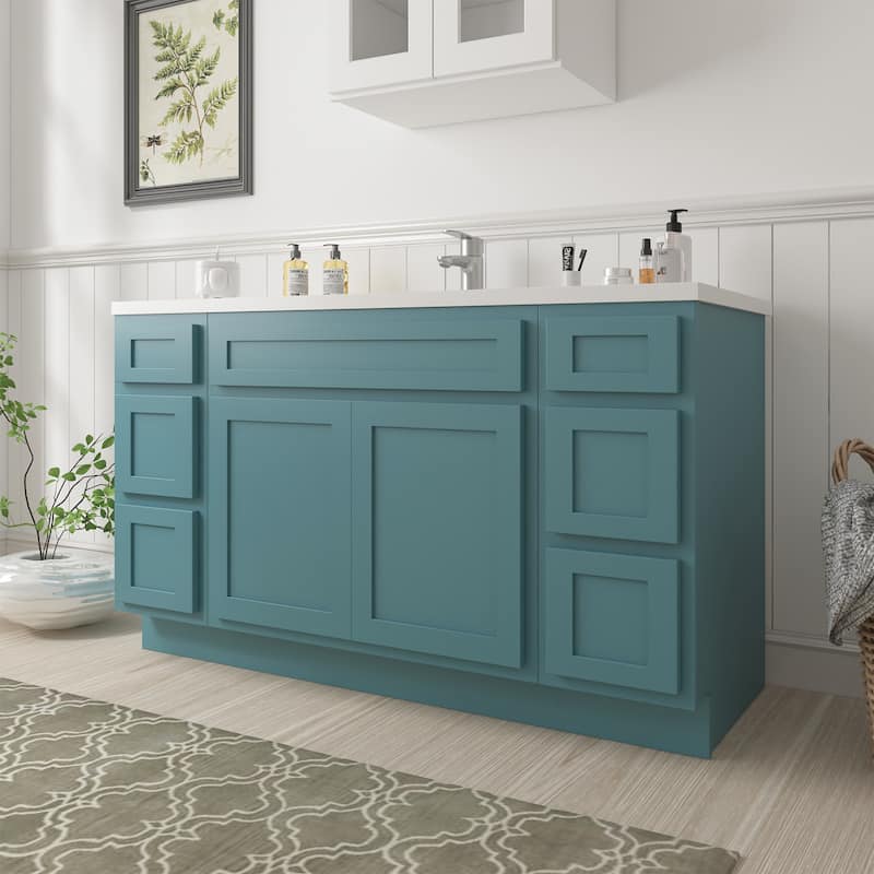 Vanity Art 57" Oak Freestanding Bathroom Vanity Cabinet without Top