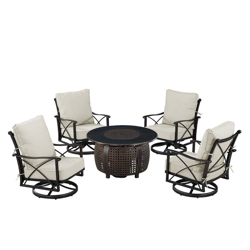 Black Aluminum Fire Table Set with Four Club Chairs
