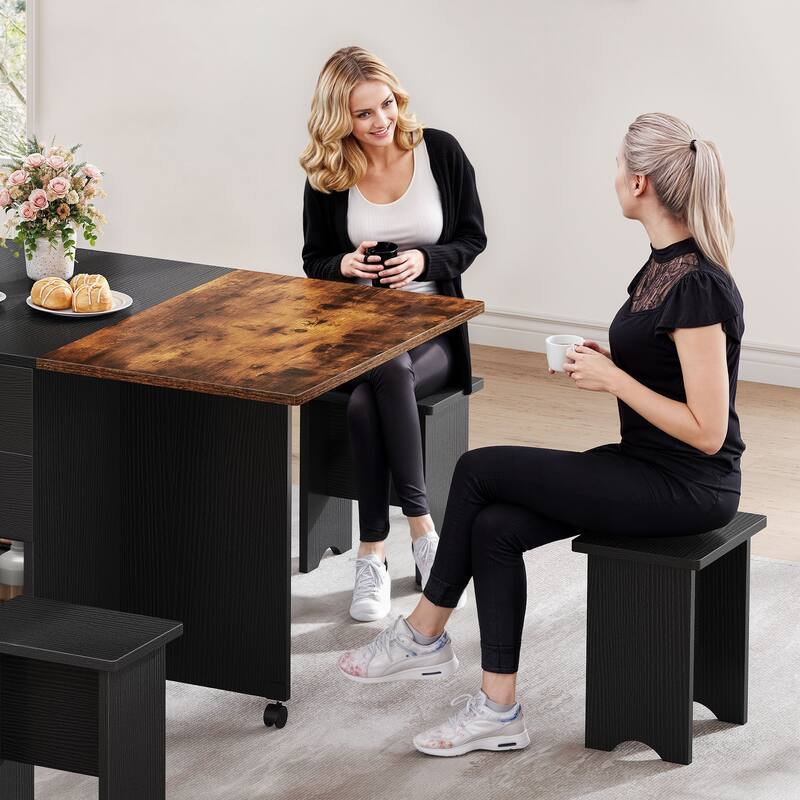 Moasis 5 Pieces 7 Pieces Folding Dining Set with Drop Leaf Table and Storage Stools for up to 6 People