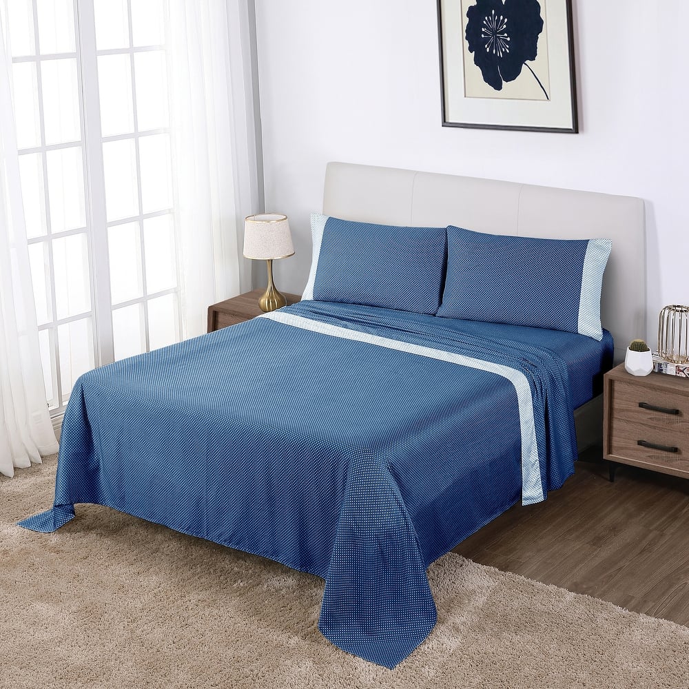 Anne Klein Westhill Dot 4-Piece Anti-microbial Cotton Sateen Sheet Set