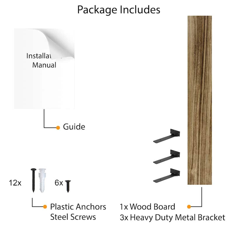 Wallniture PALM 48-60-72-84 inch Long, 9.25" Deep, 1.5" thick Floating Shelf Living Room, Office Shelf, Farmhouse, Burnt, 1 Pc