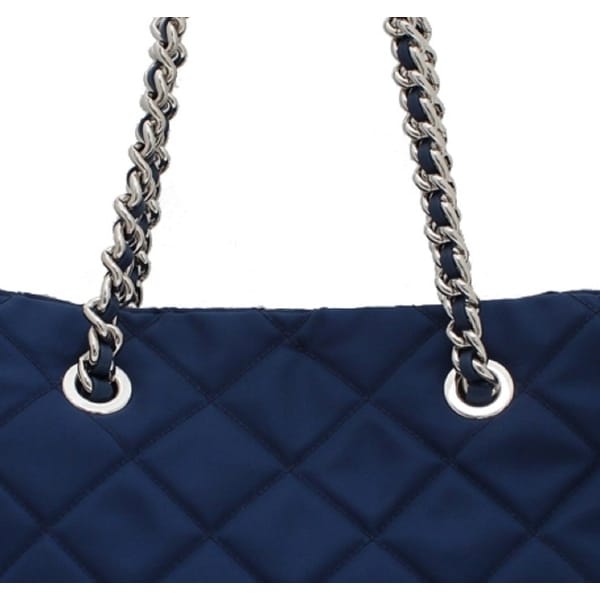 black quilted bag with silver chain strap