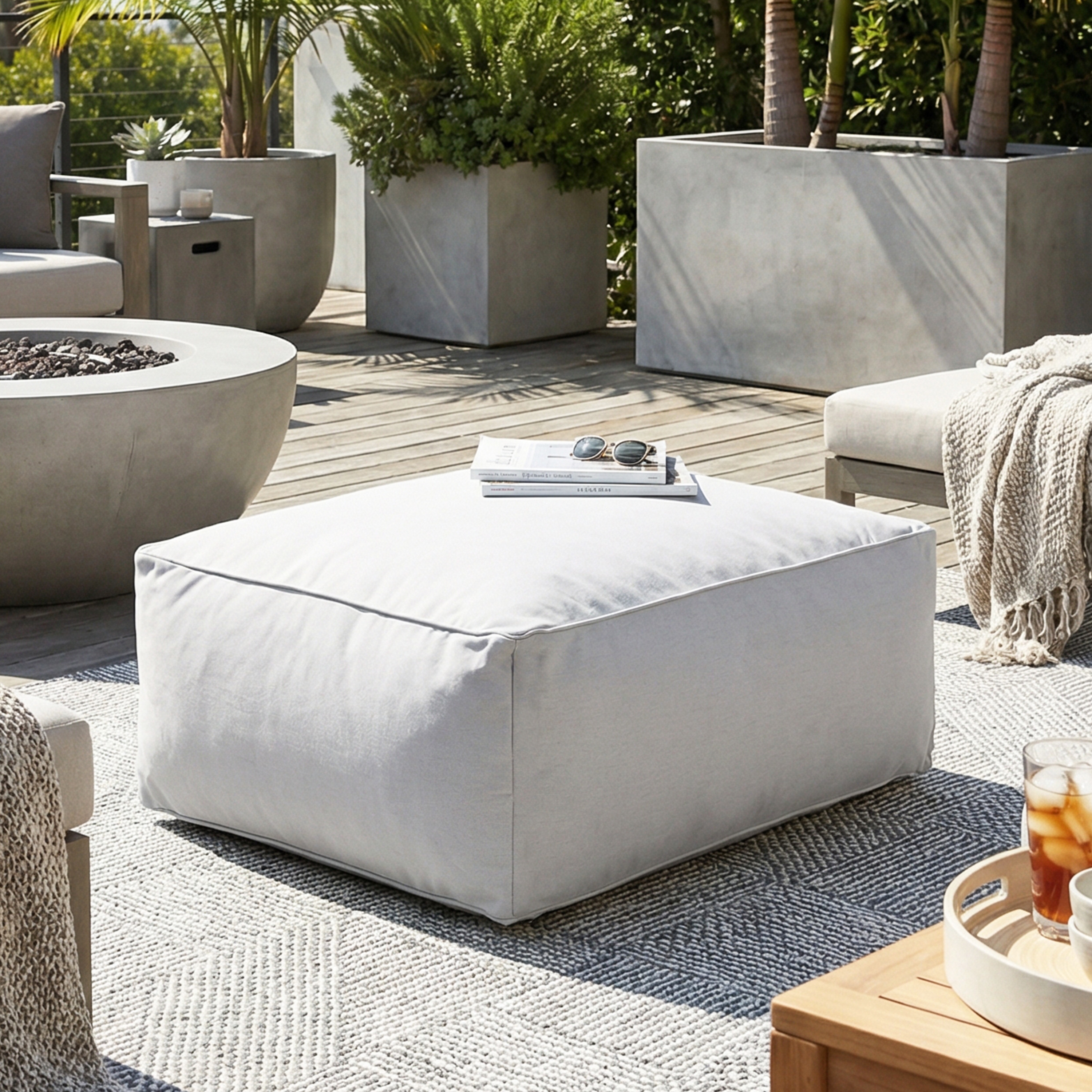 Christopher Knight Home - Outdoor Olefin Bean Bag Ottoman Modular Patio Lounge