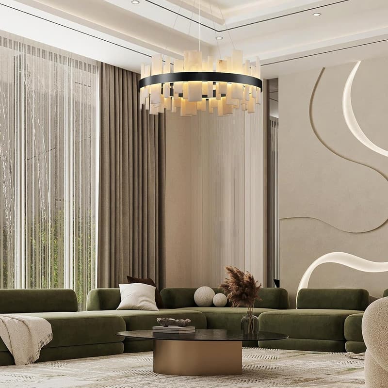 KAYLA 31 in. 8-Lights Drum Gold Chandelier With Alabaster Shade Chandelier