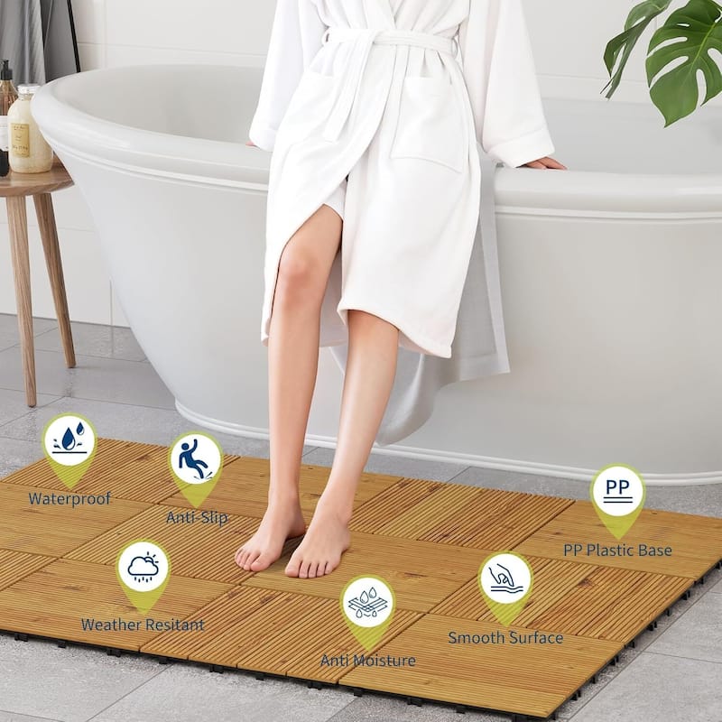 22 Pack 12"X12" Wood Patio Flooring Deck Tiles for Indoor & Outdoor Use - 22-Pack