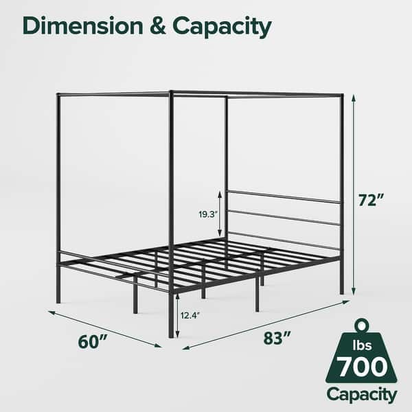 dimension image slide 1 of 2, Priage by ZINUS Black Metal Canopy Platform Bed Frame