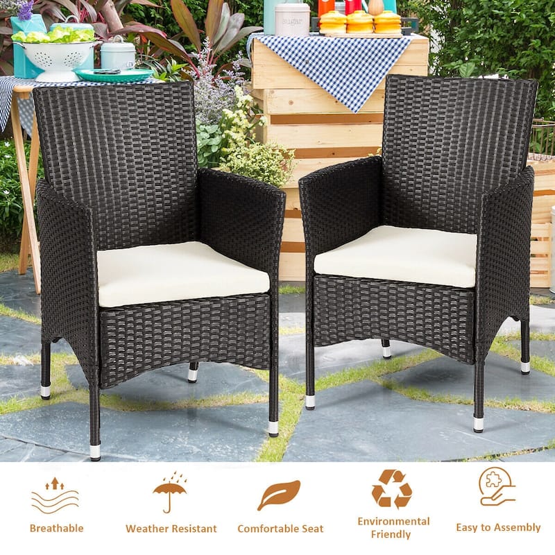Gymax 2PC Patio Rattan Wicker Dining Chairs Set Black With 2 Set