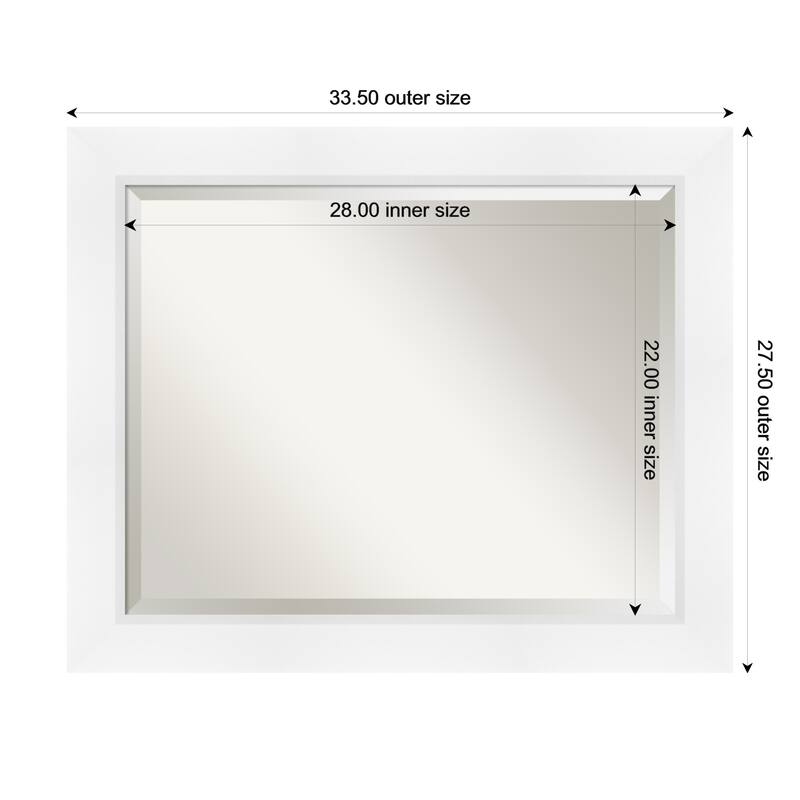 Sloped Beveled Framed Bathroom Vanity Wall Mirror - 34 x 28 in - Sloped White