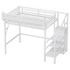 preview thumbnail 33 of 98, Metal Loft Bed with Wooden Stairs Built-in Storage Shelves and Wardrobe, High Loft Bed Frame with Side Grid Storage Rack