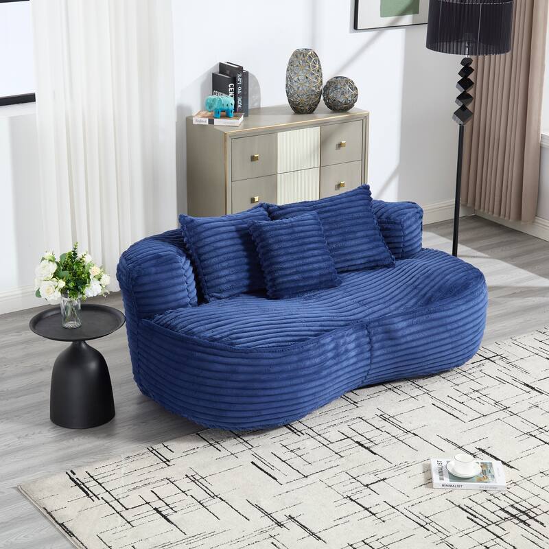 Corduroy Bean Bag Chair, Foam-Filled Lazy Floor Sofa with 3 Pillows, Soft Upholstered Lounge Chair for Adults & Teens - Navy