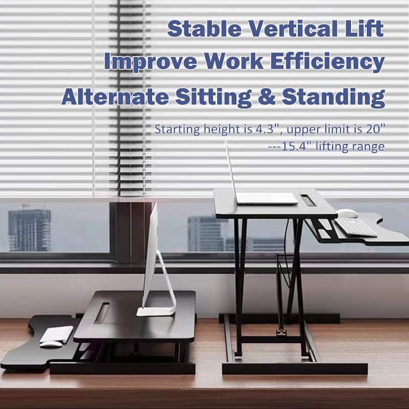 32 Inch Desk Converter, Height Adjustable Sit to Stand Riser, Dual Monitor and Laptop Workstation with Wide Keyboard Tray
