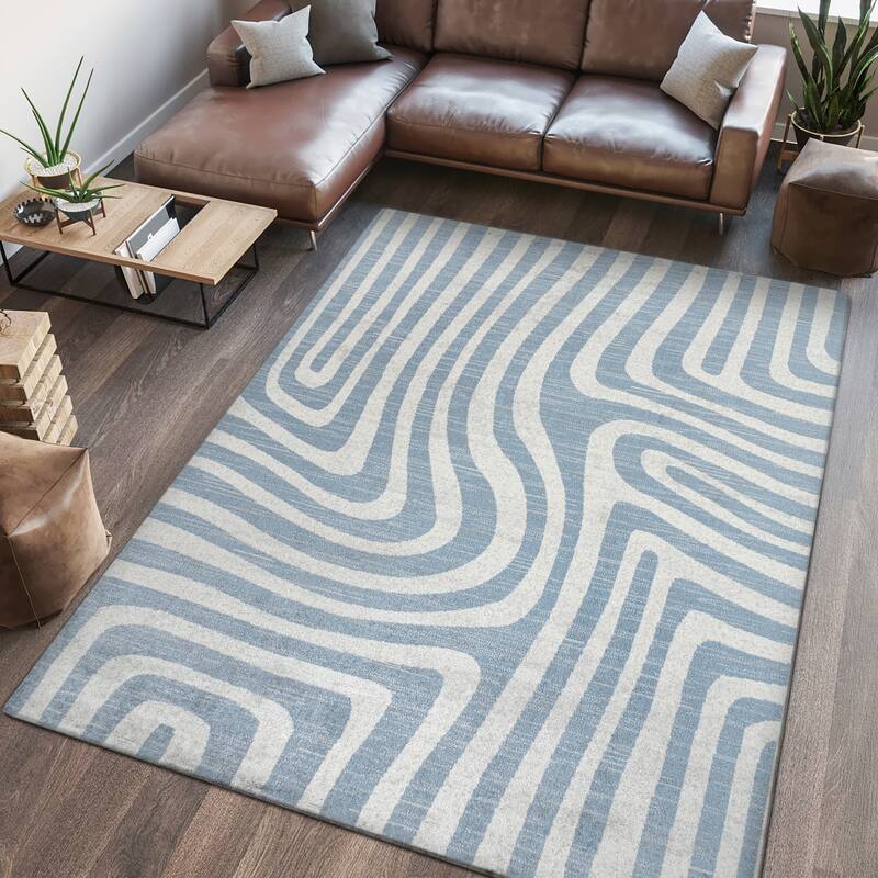 JONATHAN Y Kallax Abstract Two-Tone Low-Pile Machine-Washable Blue/Cream Area Rug