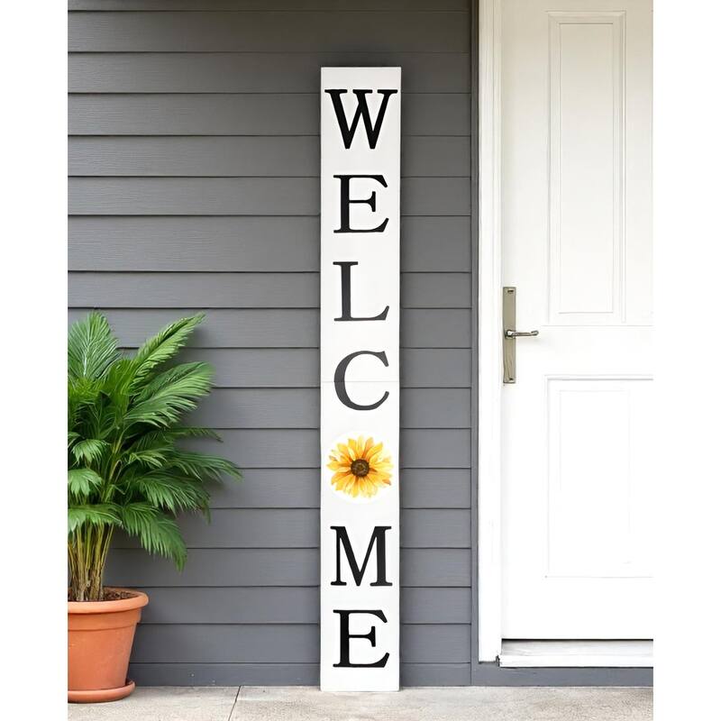 HomeRoots 72" White And Black Solid Wood Welcome Porch Sign - White/Black - Wood