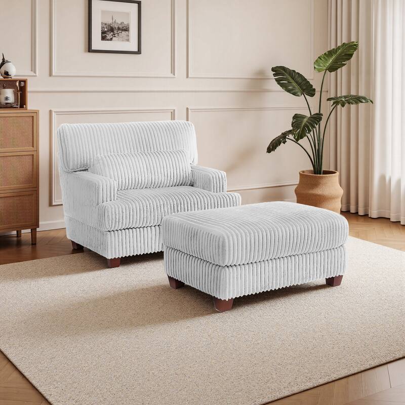 36" W Upholstered Chaise Lounge Oversized Accent Chair with Ottoman