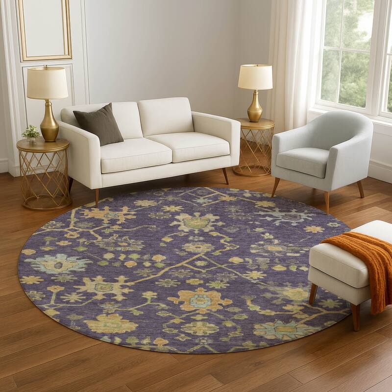 Premium Washable Super Soft Farmhouse Traditional Mayfield Rug - Purple - 8' x 8'