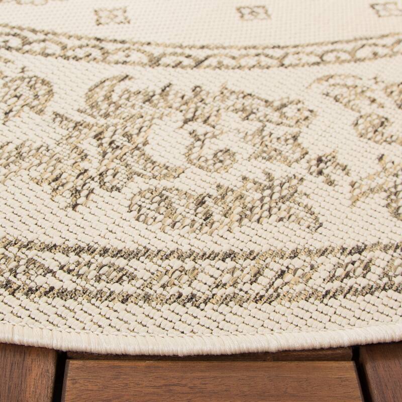 SAFAVIEH Courtyard Steve Indoor/ Outdoor Waterproof Patio Backyard Rug - 5'3" Round - Natural/Terra