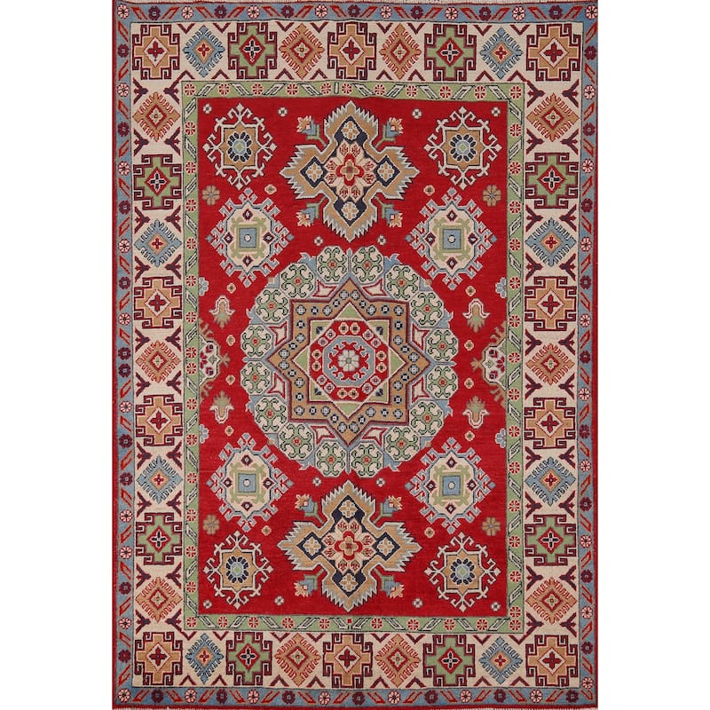 Traditional Red Kazak Area Rug Hand-Knotted Wool Carpet - 5'0" x 6'9"