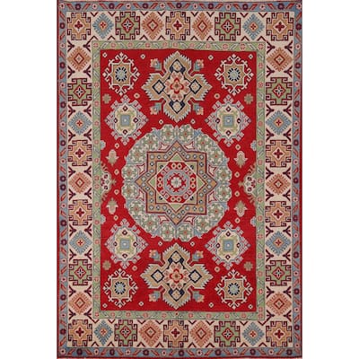 Traditional Red Kazak Area Rug Hand-Knotted Wool Carpet - 5'0" x 6'9"
