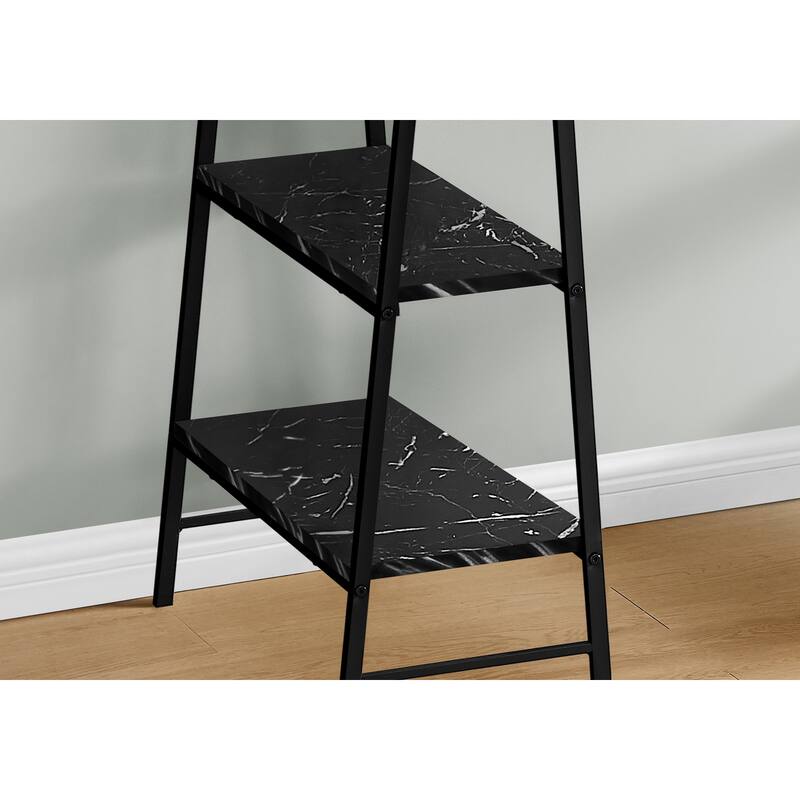 Computer Desk, Home Office, Laptop, Storage Shelves, 48"l, Work, Black Marble Look Laminate, Black Metal, Contemporary - Black