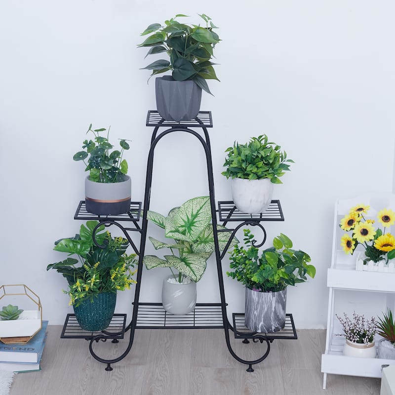 6 Tiers Metal Flower Pot Plant Stand Balcony Floor Standing Shelf