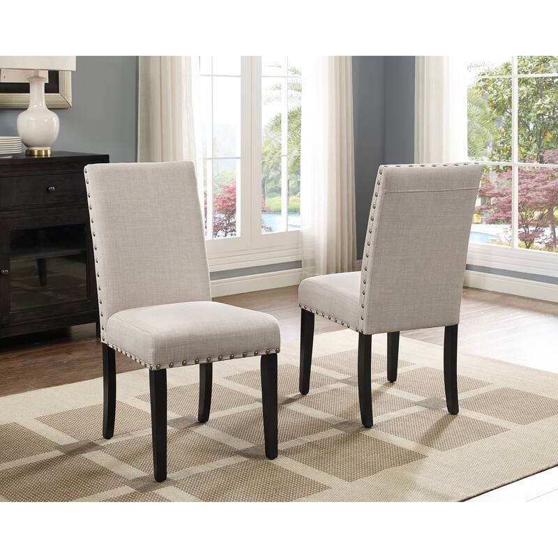Biony Fabric Dining Chairs with Nailhead Trim, Set of 2, Tan - Tan