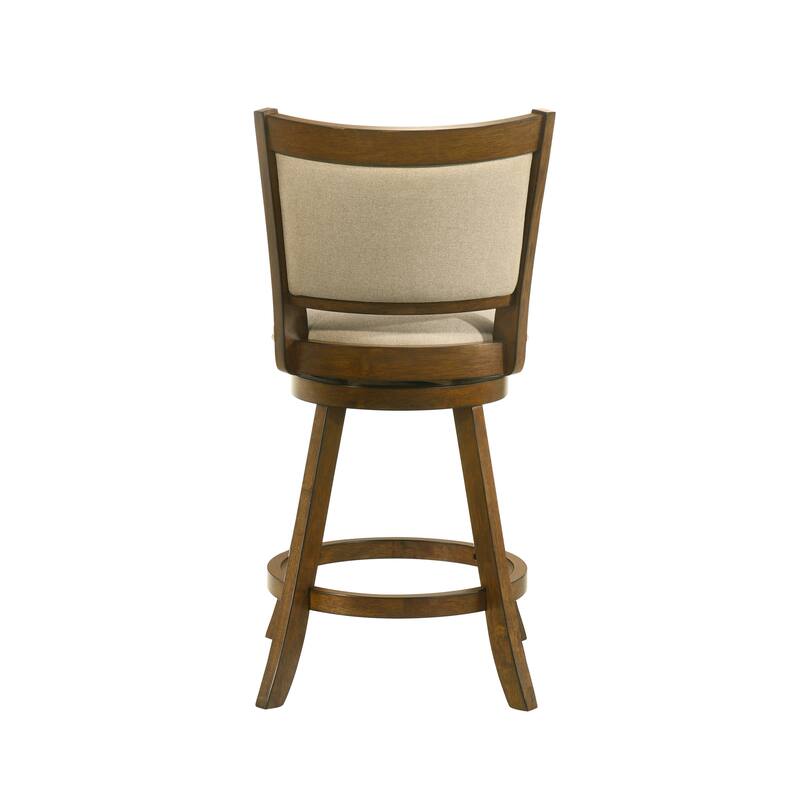 Aiden Modern Farmhouse Swivel Wood Counter Height Kitchen Bar Stool in Sepia Brown Finish with Fabric Upholstered Seat