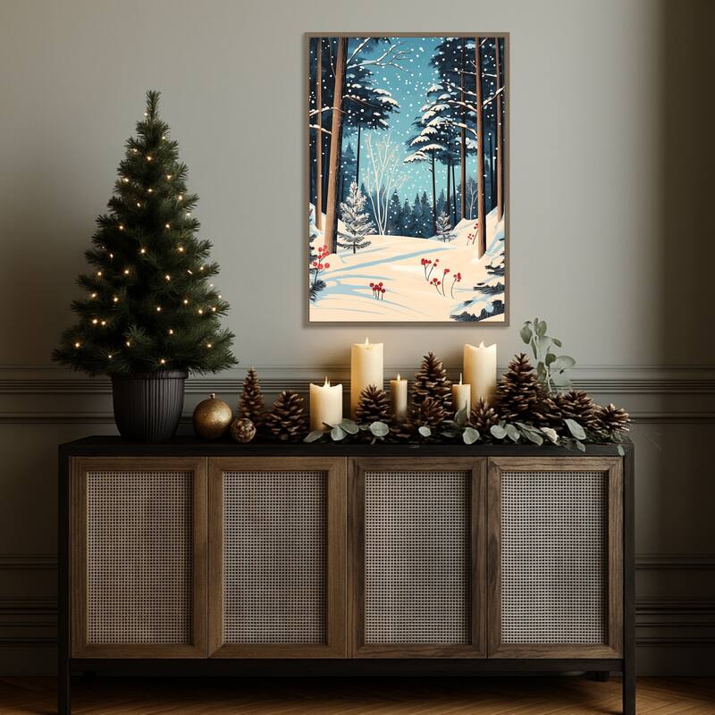 Christmas Snowy forest by Pictufy Studio Framed Canvas Wall Art Print - Sylvie Dark Gold