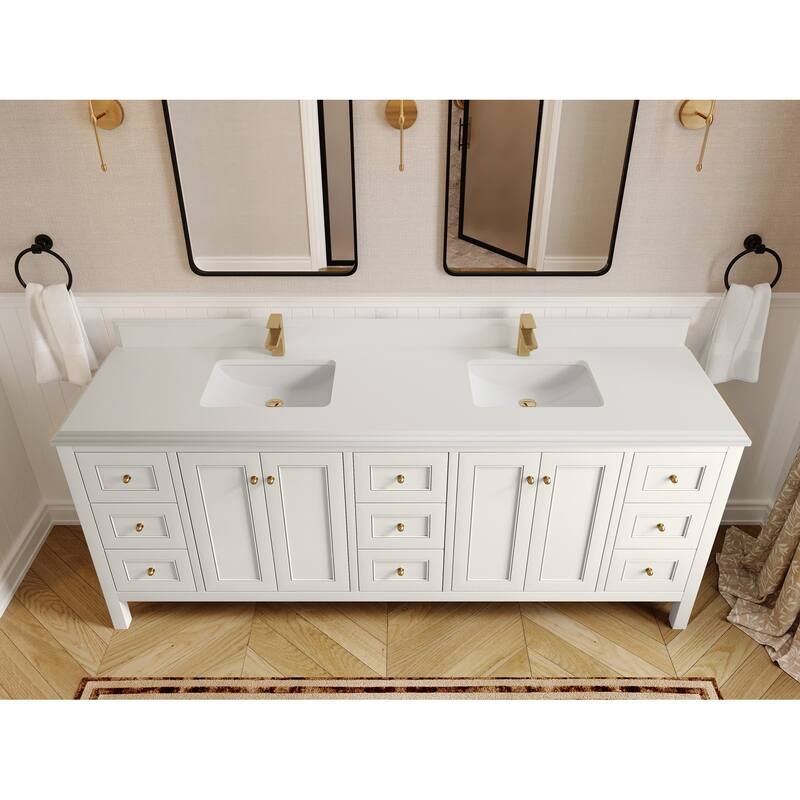 Willow Collections 84 in. W x 22 in. D Nashville Double Bowl Sink Bathroom Vanity with Countertop - 1.5”White Quartz - Ivory