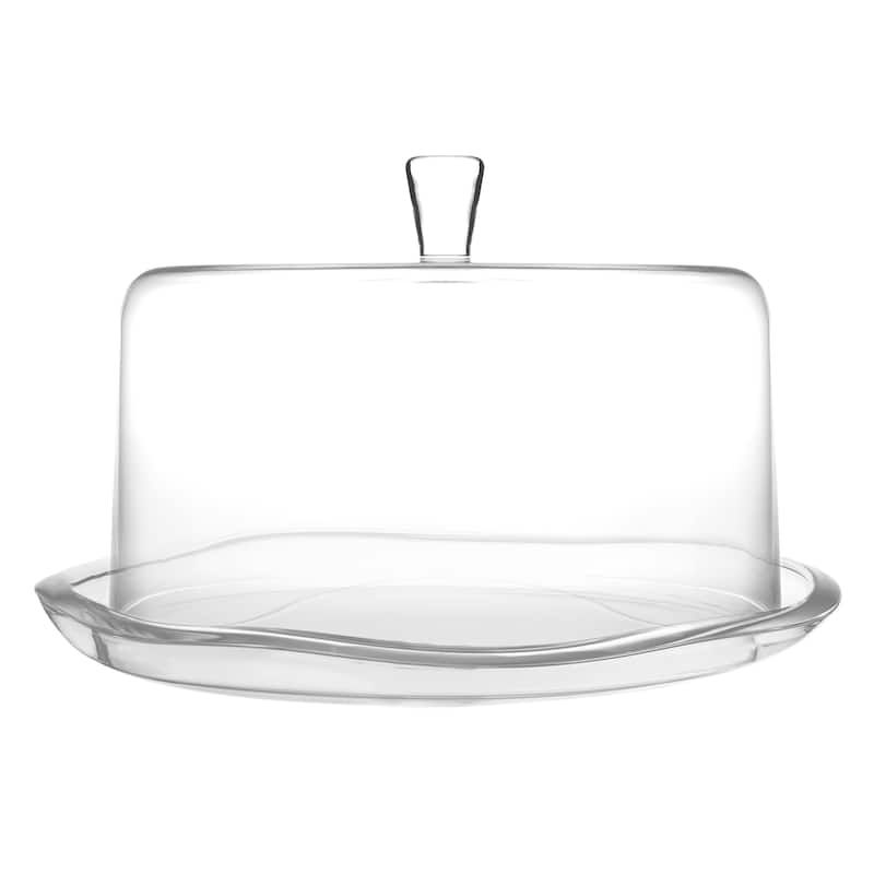 Glass Cake Plate With Dome-Wavy Edge-13.5"Diameter-Majestic Gifts Inc - 13.5" Diameter