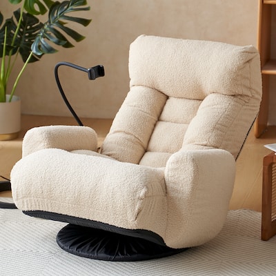 Upholstered 360° Swivel Manual Leisure Recliner with Mobile Phone Holder, Adjustable Headrest and Backrest