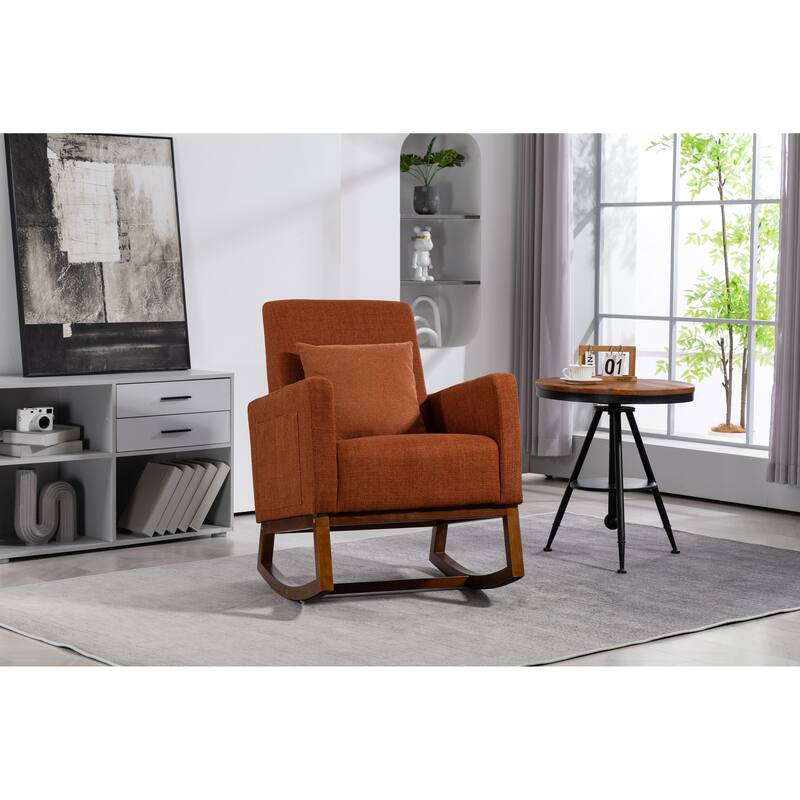 Brown Linen High Back Rocking Chair with Metal Frame