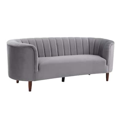 Velvet Upholstered Adjustable Sofa with Button Tufted in Gray