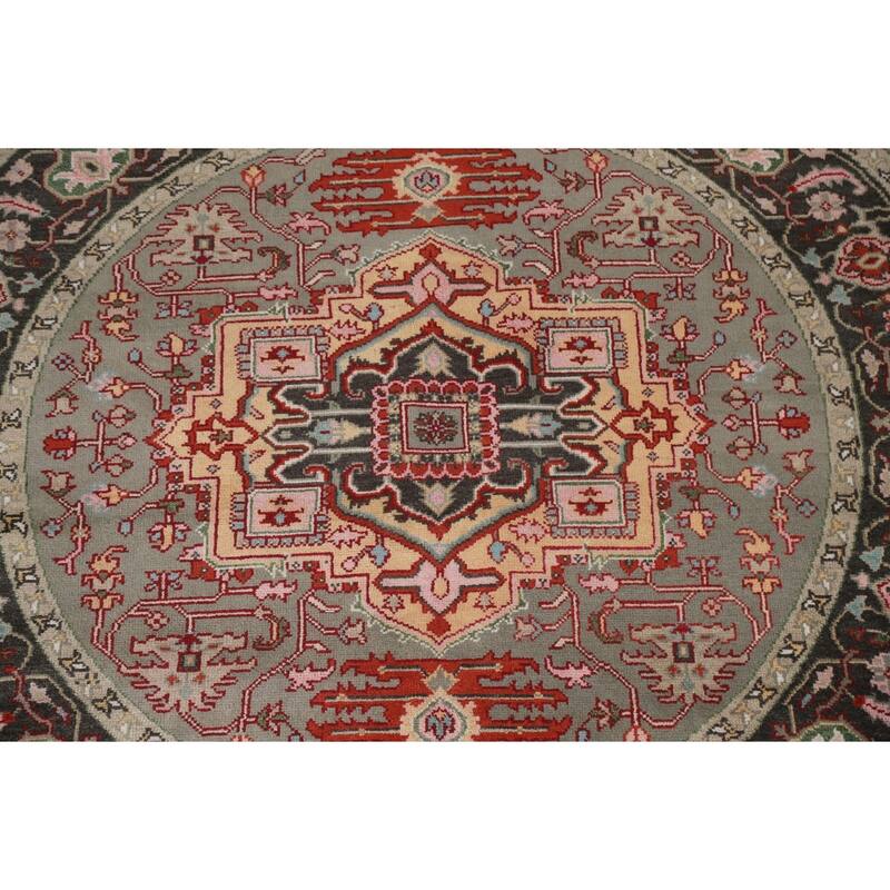 Geometric Heriz Serapi Oriental Round Area Rug Handmade Wool Carpet - 7'10"x 7'11"