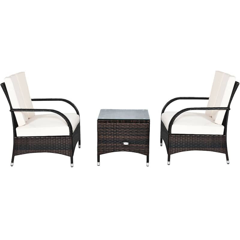 3PCS Rattan Coffee Table Set Chair - 26" x 28" x 33.5" (L x W x H)