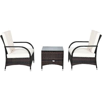 3PCS Rattan Coffee Table Set Chair - 26" x 28" x 33.5" (L x W x H)