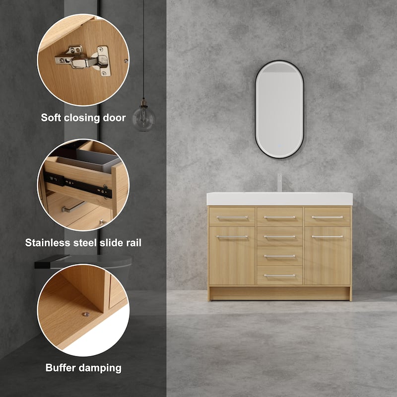 BNK 48''/60'' Bathroom Vanity With Sink, Freestanding Bathroom Vanity with 6 Drawers and 2 Soft Close Doors