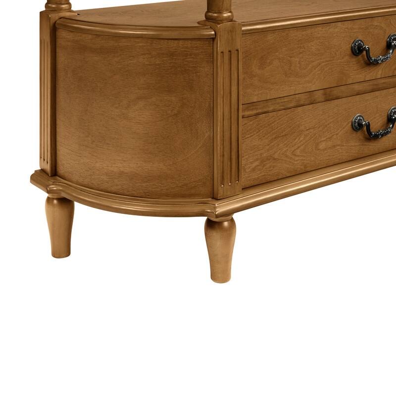 Retro 43" Curved Wood Console Table with 3 Drawers and Open Shelf, Sofa Table Behind Couch for Living Room and Hallway Storage