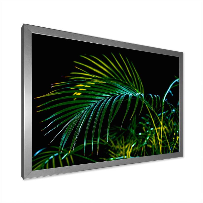Designart "Abstract Tropical Green Palm Leaves" Tropical Framed Art Print