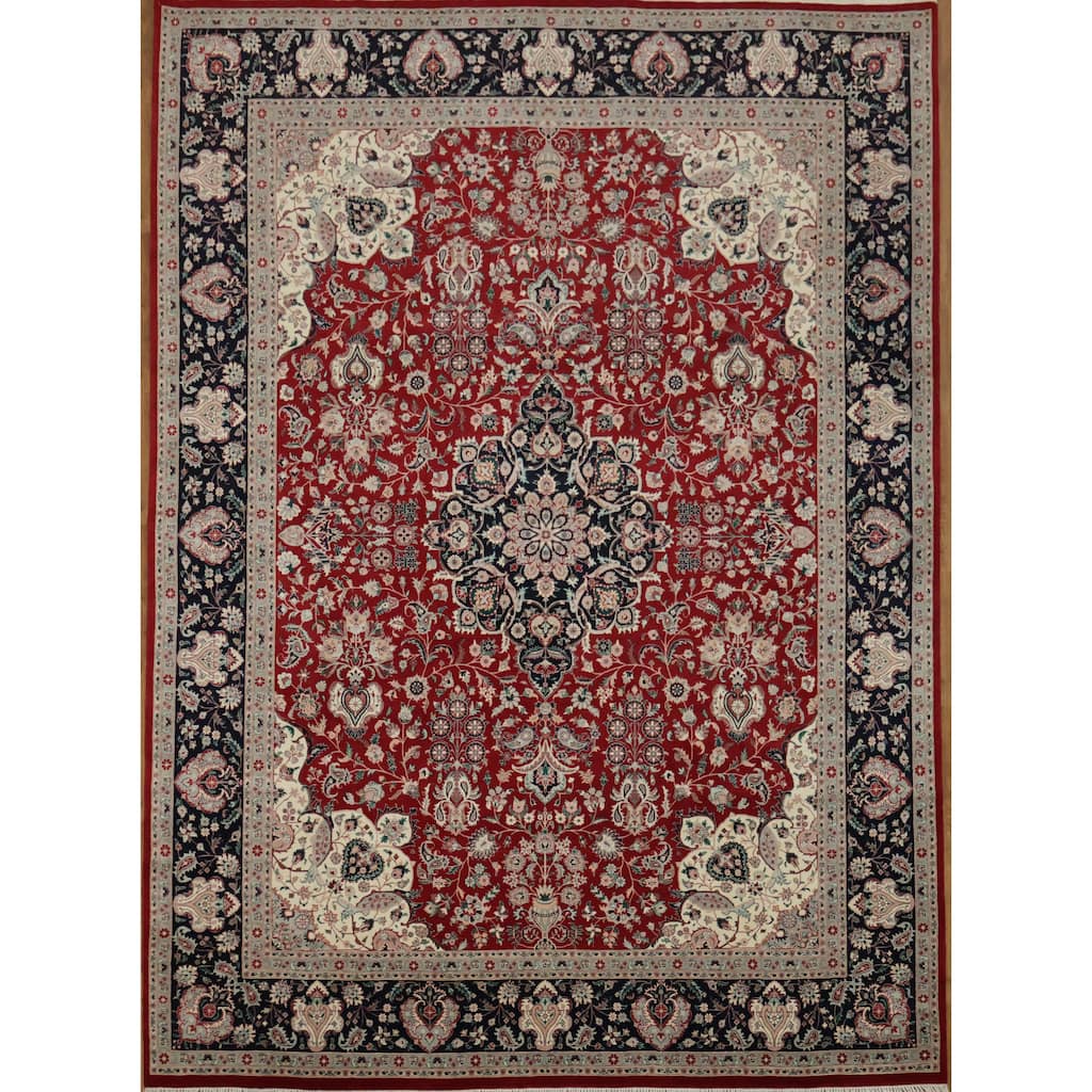 Hand Knotted Oriental 100% Wool Carpet Traditional Floral Red Tabriz Area Rug - 12' 3'' X 9' 1''